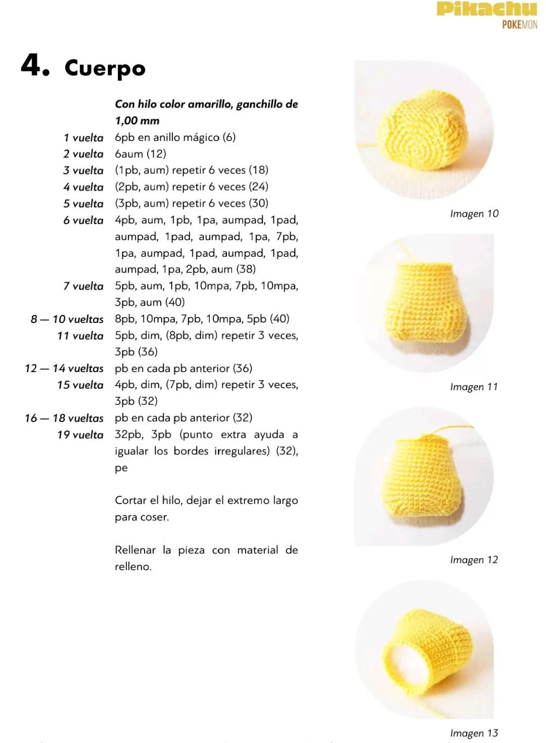Patrón de ganchillo para Pikachu amarillo de Pokémon