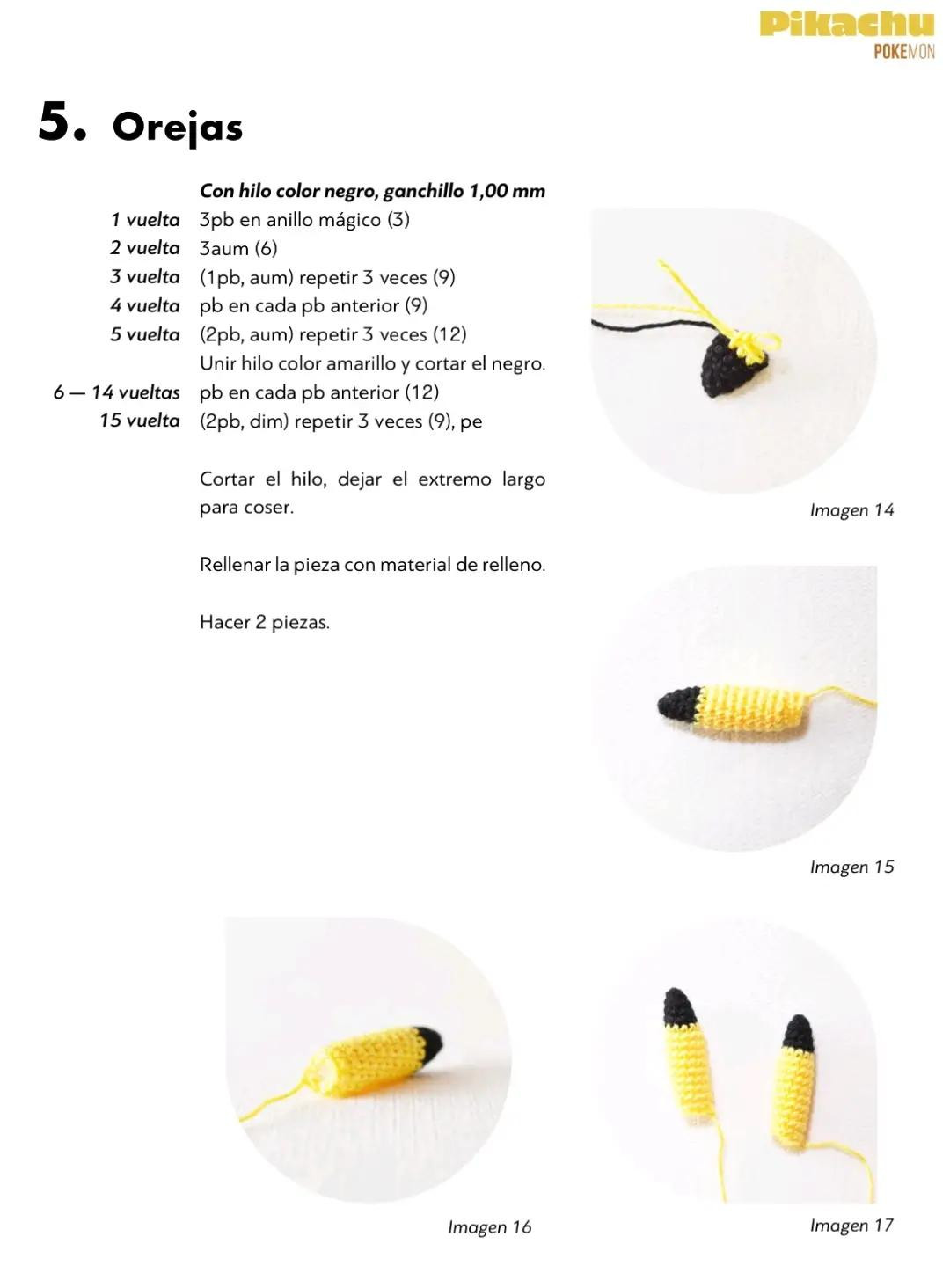 Patrón de ganchillo para Pikachu amarillo de Pokémon