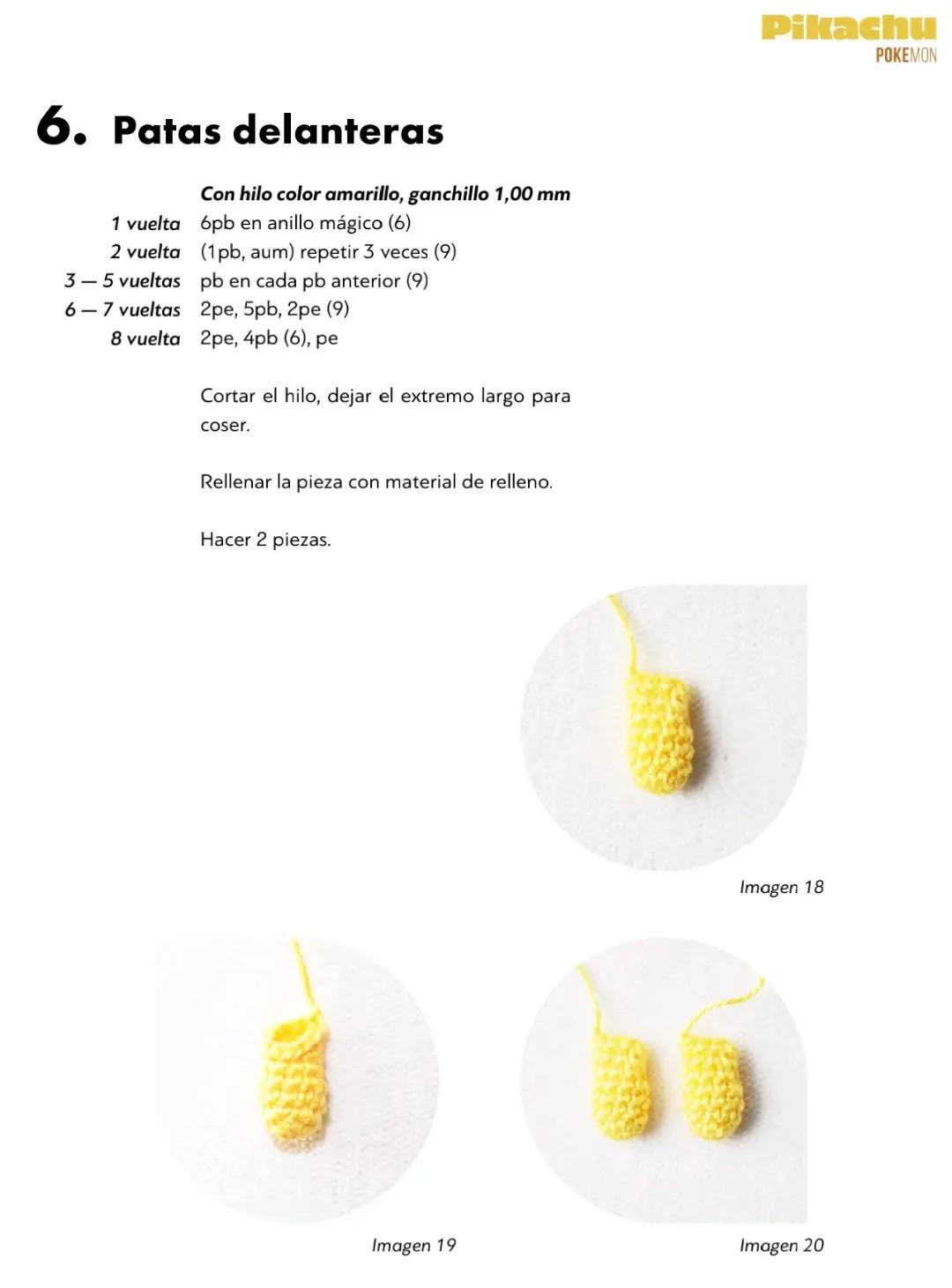 Patrón de ganchillo para Pikachu amarillo de Pokémon