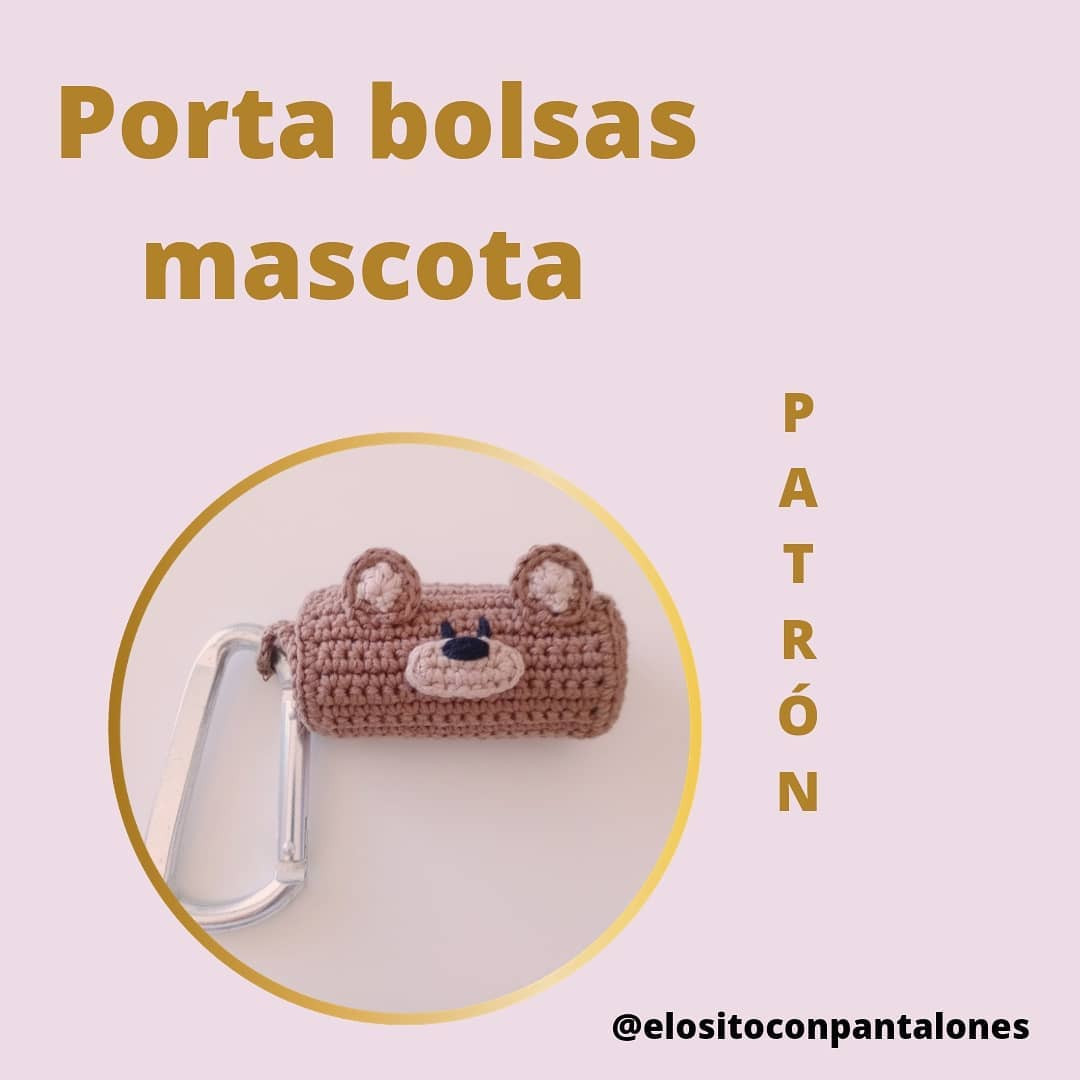 Patrón de Ganchillo para Porta Bolsas Mascota: Diseño Oso Café con Orejas y Hocico Beige