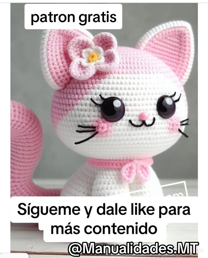 Patrón de gato amigurumi con flores