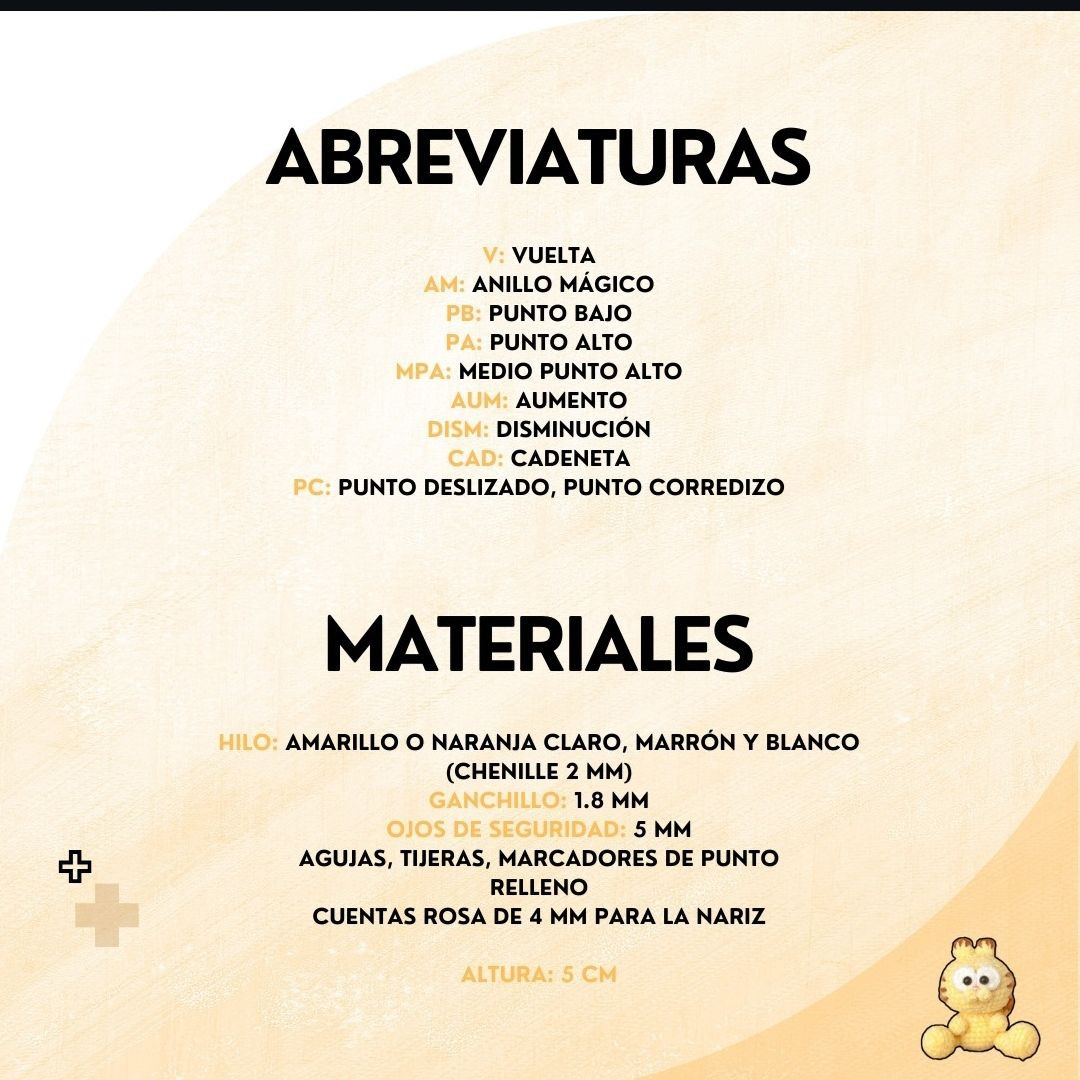 Patrón de Gato Garfield Amigurumi Mochado Amarillo Paso a Paso