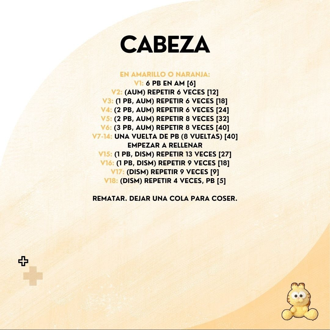 Patrón de Gato Garfield Amigurumi Mochado Amarillo Paso a Paso