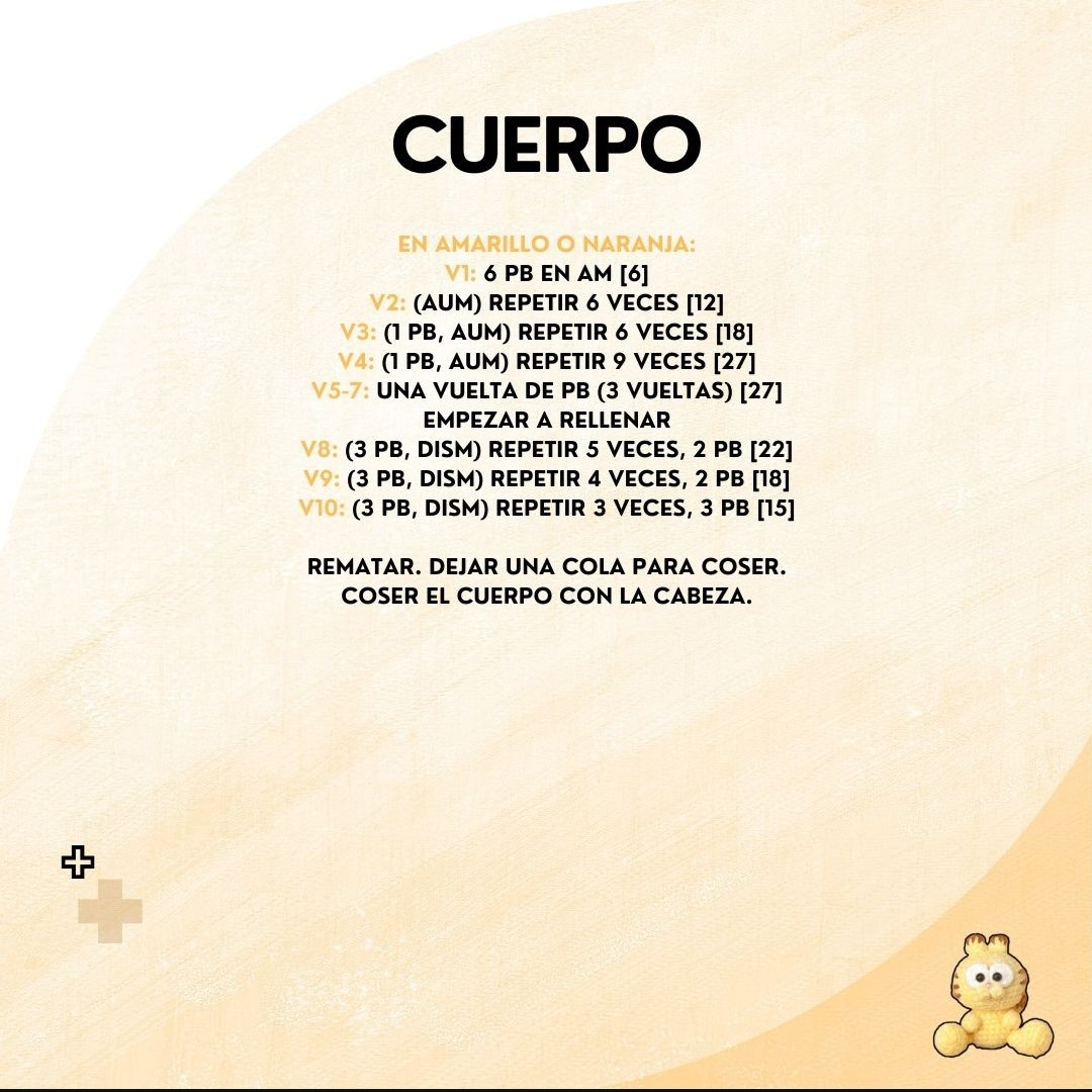 Patrón de Gato Garfield Amigurumi Mochado Amarillo Paso a Paso