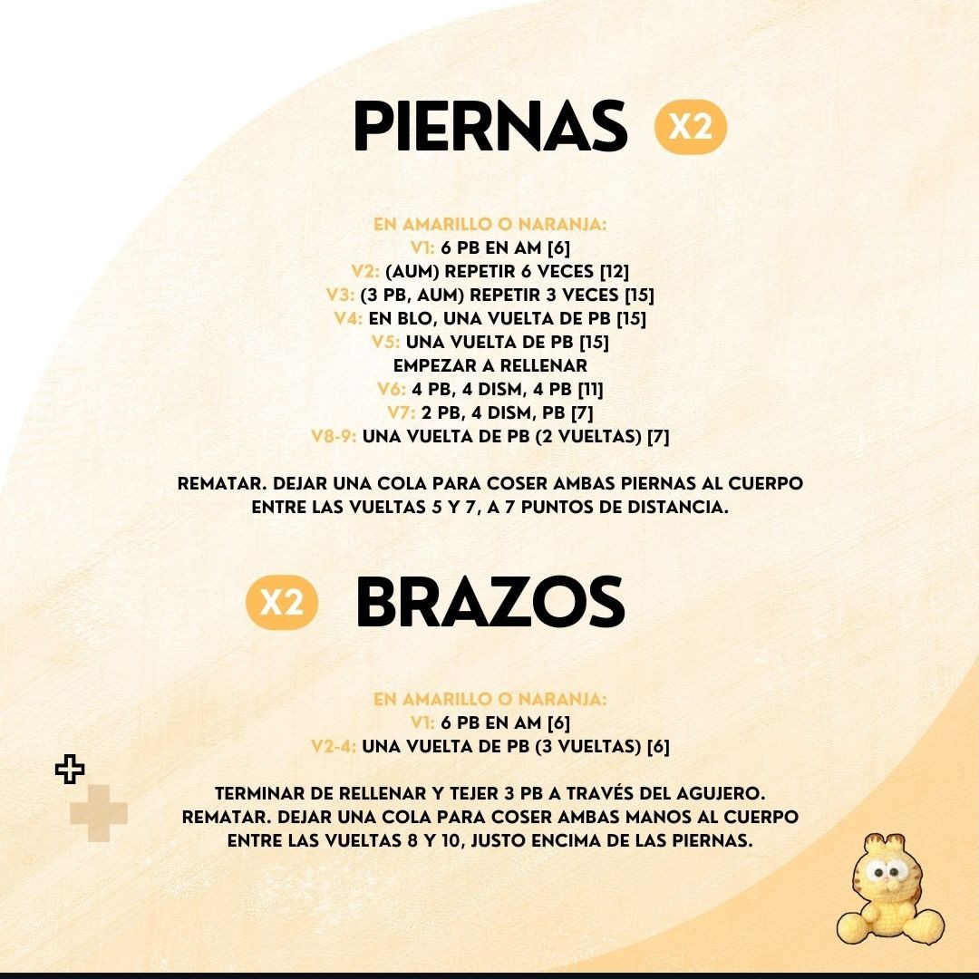 Patrón de Gato Garfield Amigurumi Mochado Amarillo Paso a Paso