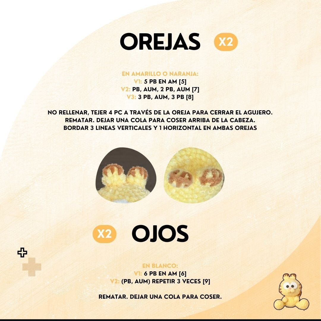 Patrón de Gato Garfield Amigurumi Mochado Amarillo Paso a Paso