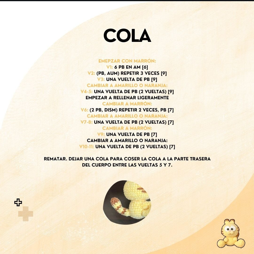 Patrón de Gato Garfield Amigurumi Mochado Amarillo Paso a Paso