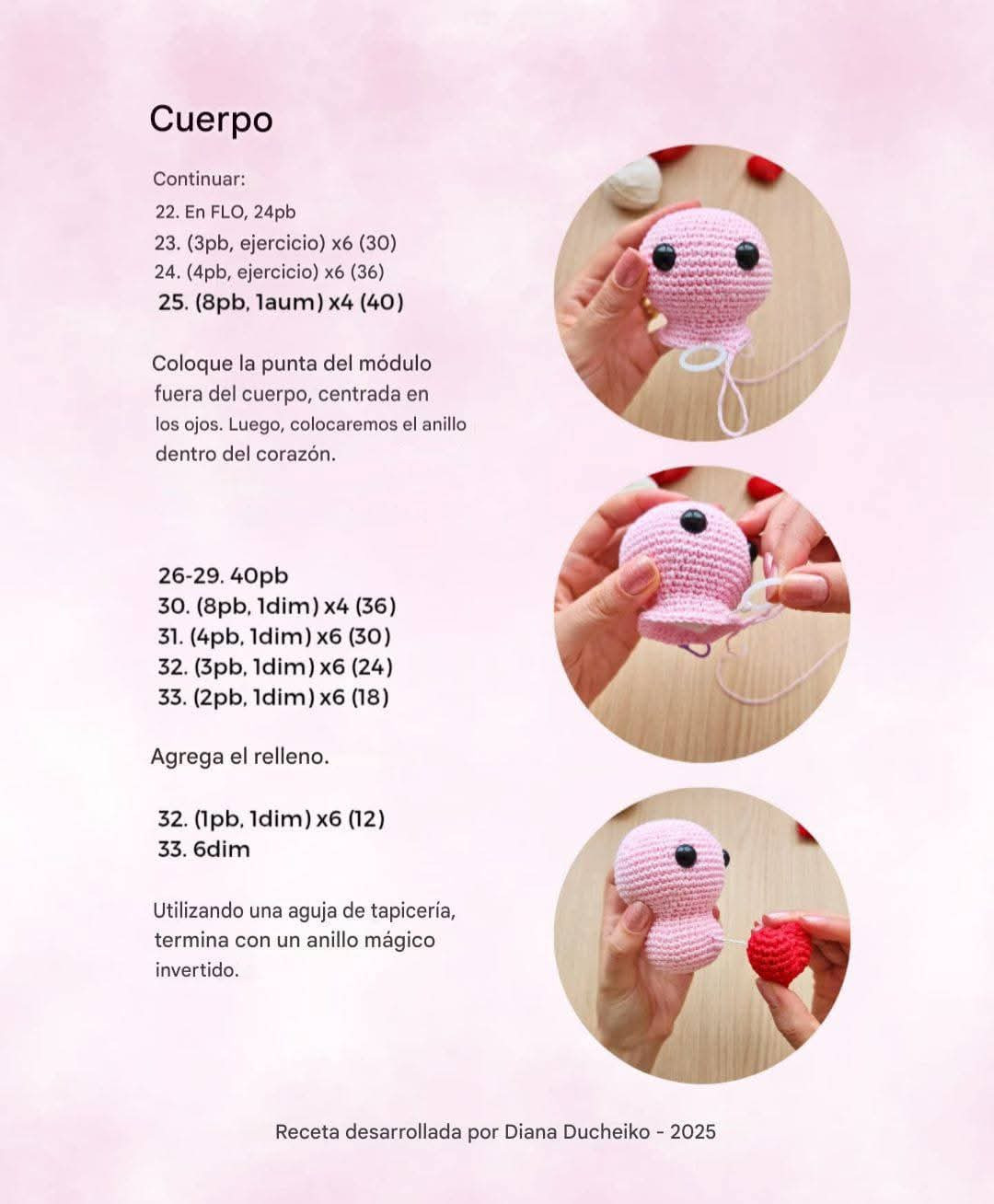 Patrón de gusano rosa con corazón vibrador