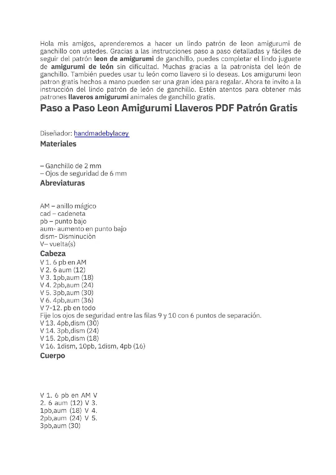 Patrón de León Amigurumi Llavero PDF Gratis