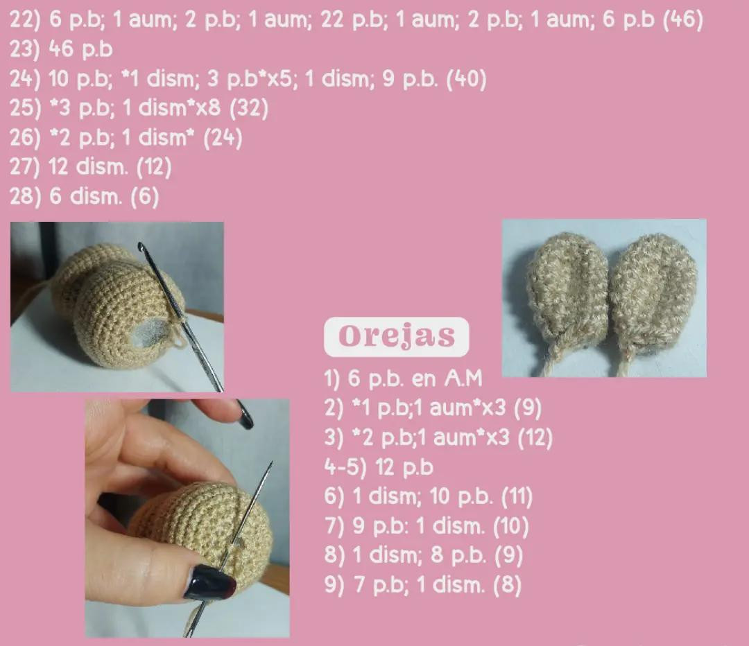 Patrón de llavero amigurumi Tsuki con bufanda roja y patas marrones