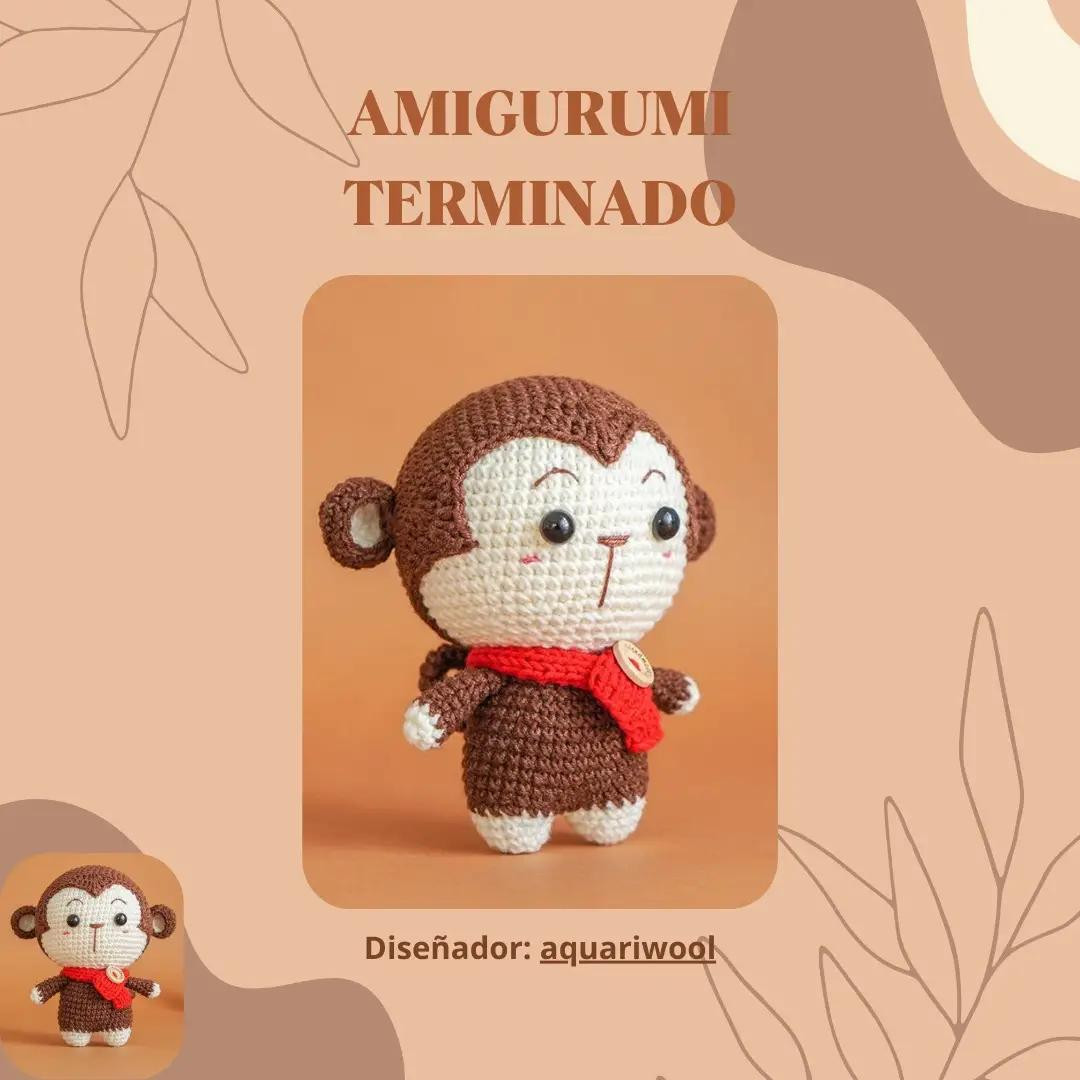 Patrón de Mono Lindo Amigurumi con Bufanda Roja