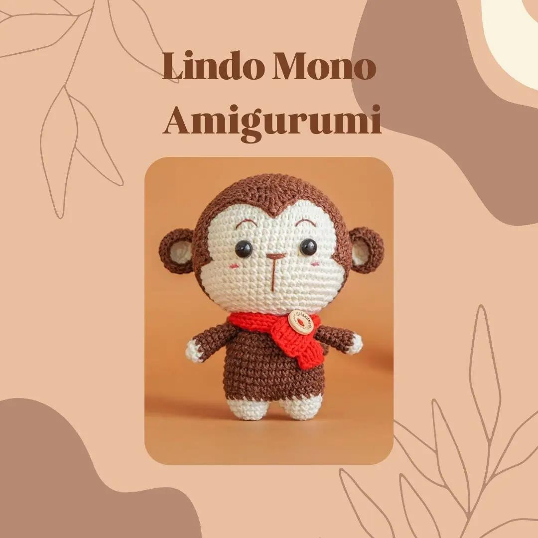 Patrón de Mono Lindo Amigurumi con Bufanda Roja