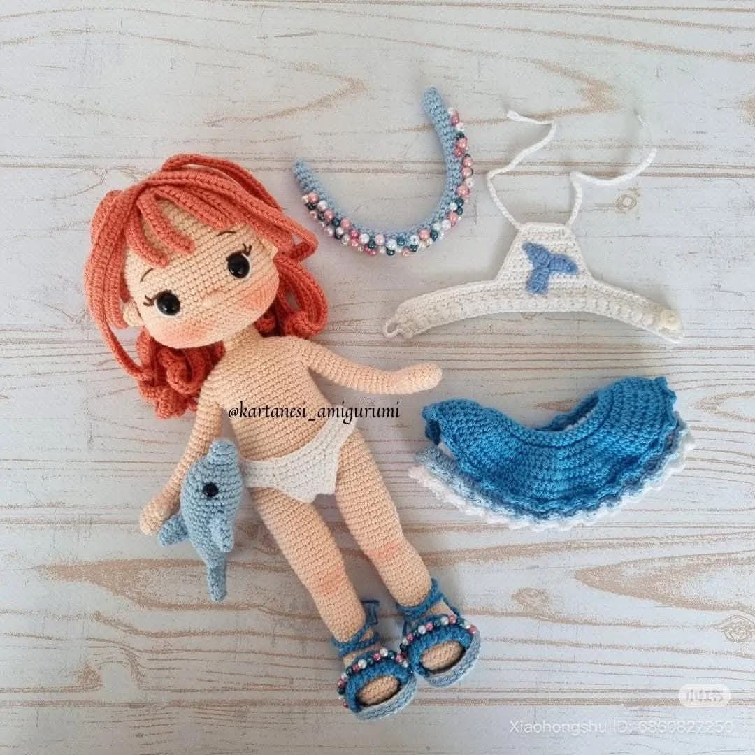 Patrón de muñeca Laura: Búp bê móc len công chúa biển