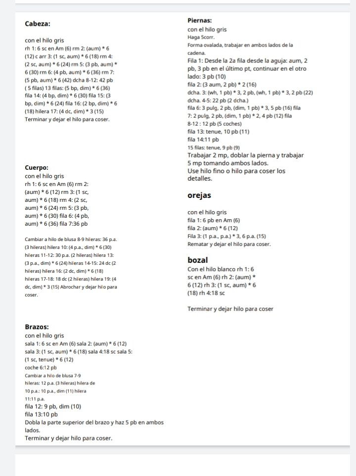 Patrón de osito gris y azul con instrucciones