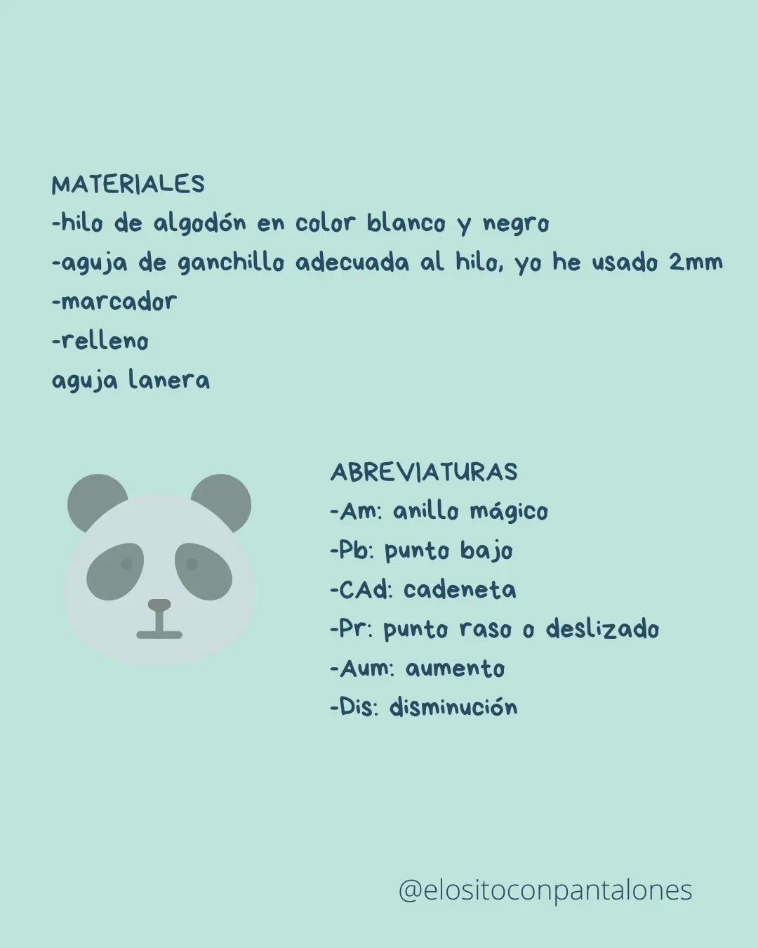 Patrón de Oso Panda Amigurumi: Guía completa paso a paso con materiales y abreviaturas