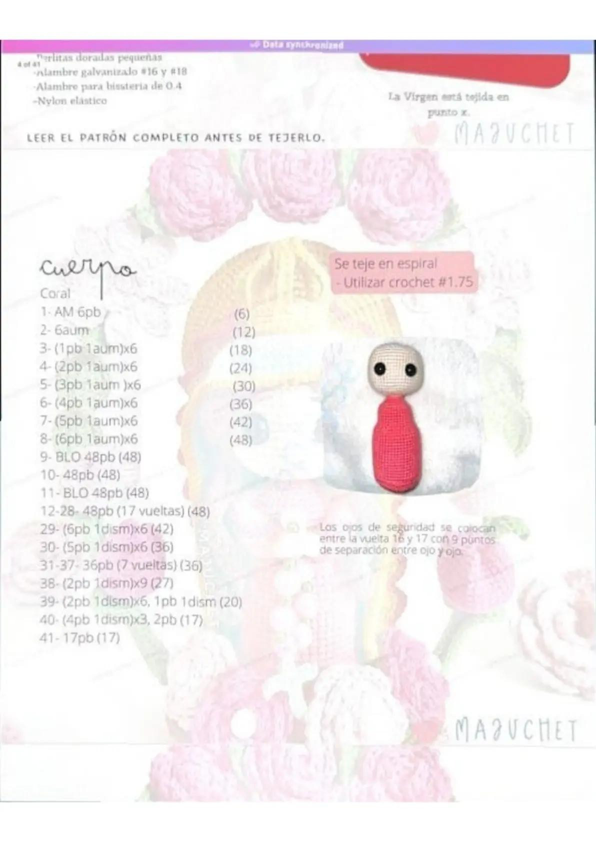 Patrón de pago: Virgen de Guadalupe amigurumi con rosas