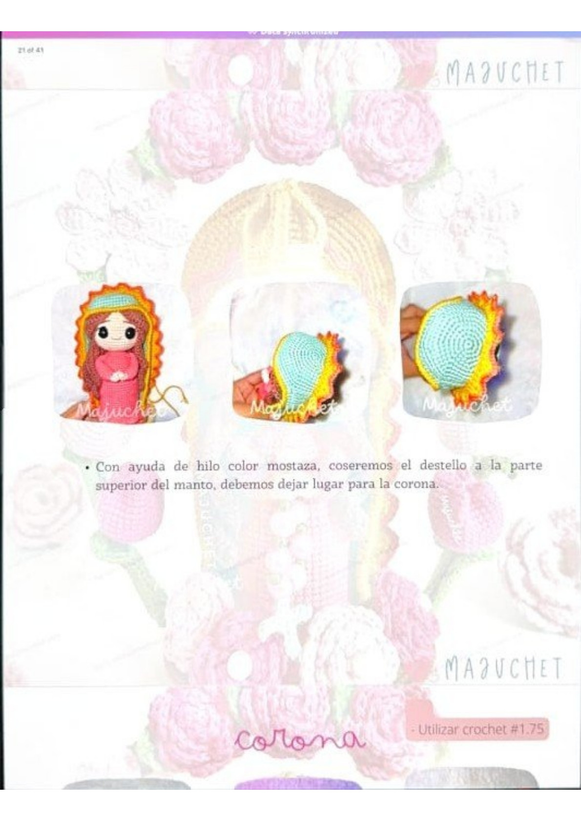 Patrón de pago: Virgen de Guadalupe amigurumi con rosas