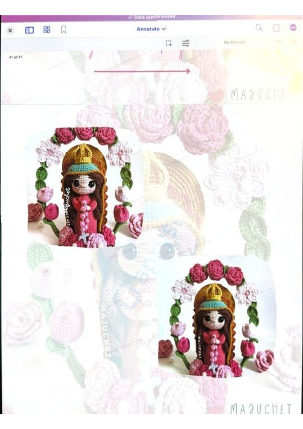 Patrón de pago: Virgen de Guadalupe amigurumi con rosas