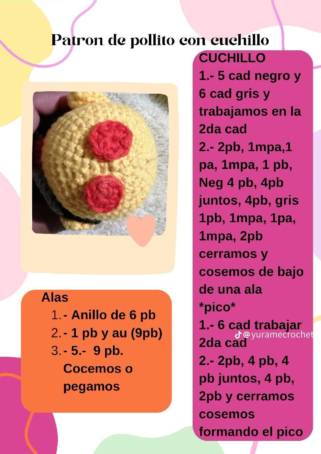 Patron de pollito con cuchillo amigurumi