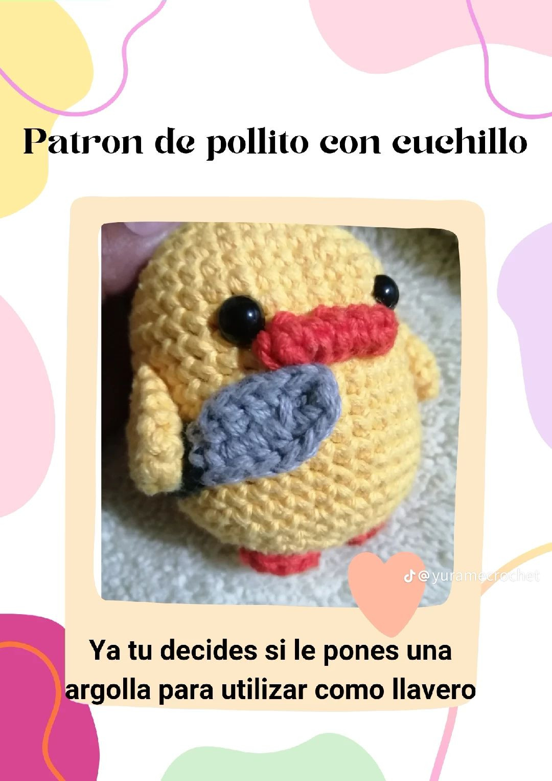 Patron de pollito con cuchillo amigurumi