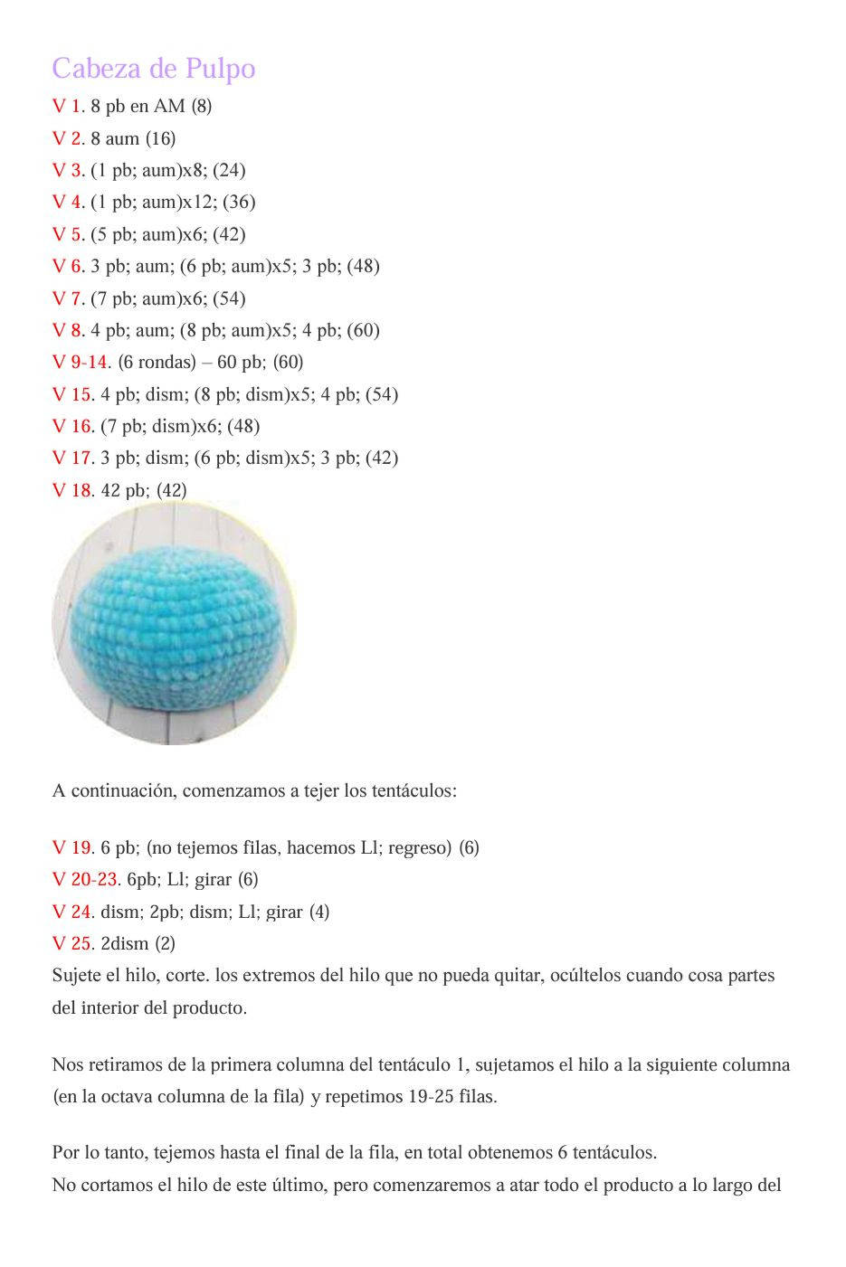 Patron de pulpo amigurumi paso a paso en amarillo y azul