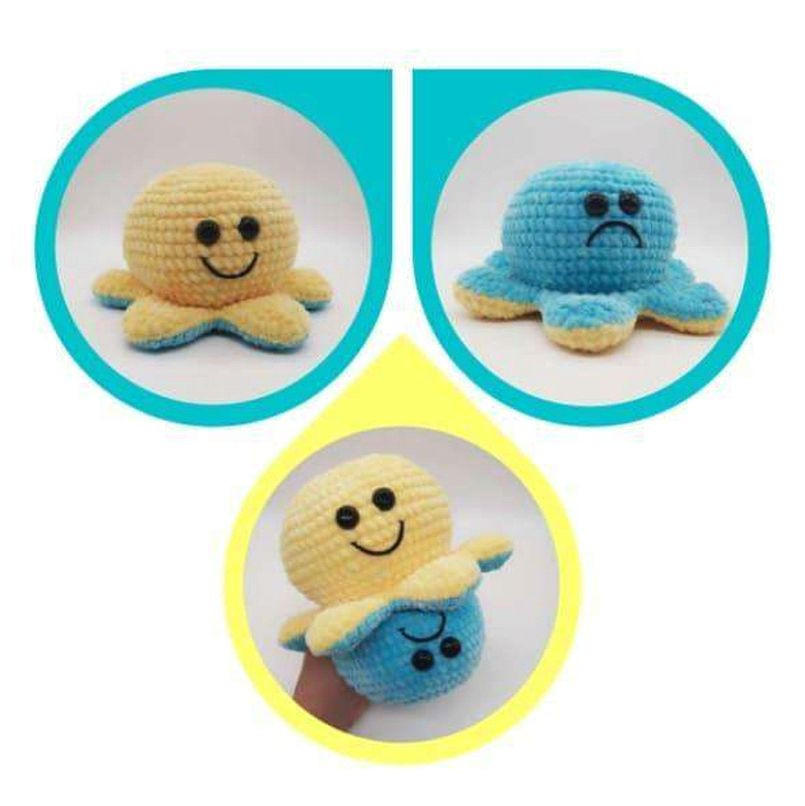 Patron de pulpo amigurumi paso a paso en amarillo y azul