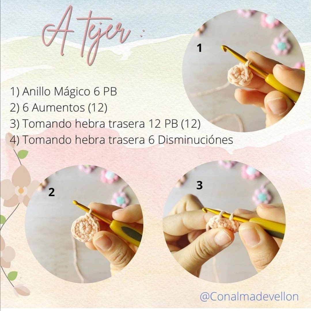 Patrón de regalo: Flores primaverales tejidas a crochet paso a paso