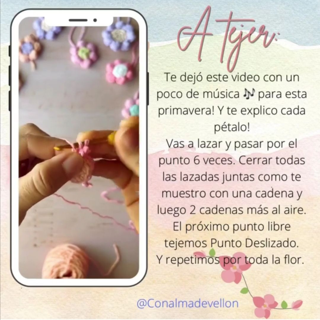 Patrón de regalo: Flores primaverales tejidas a crochet paso a paso