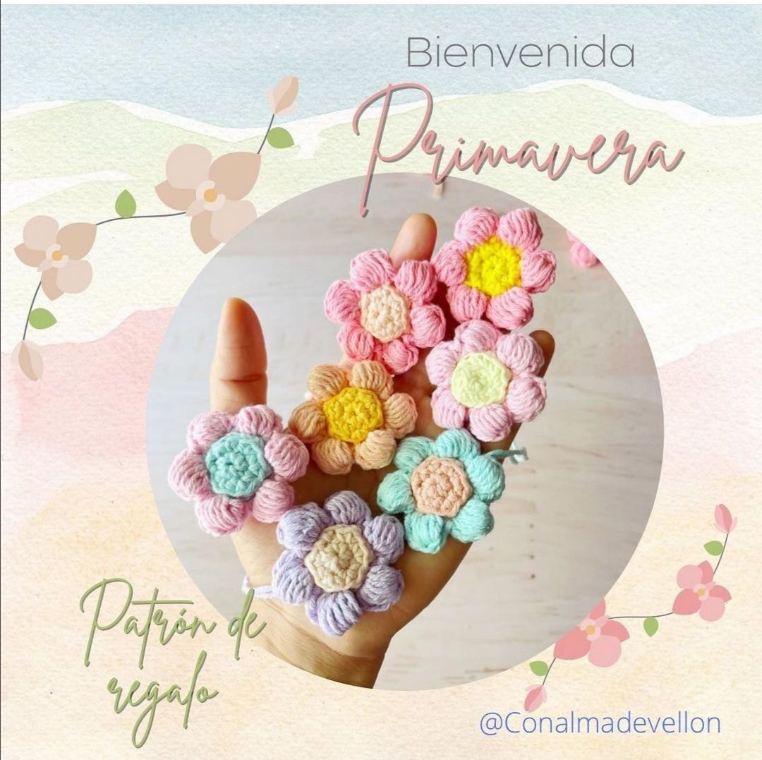 Patrón de regalo: Flores primaverales tejidas a crochet paso a paso