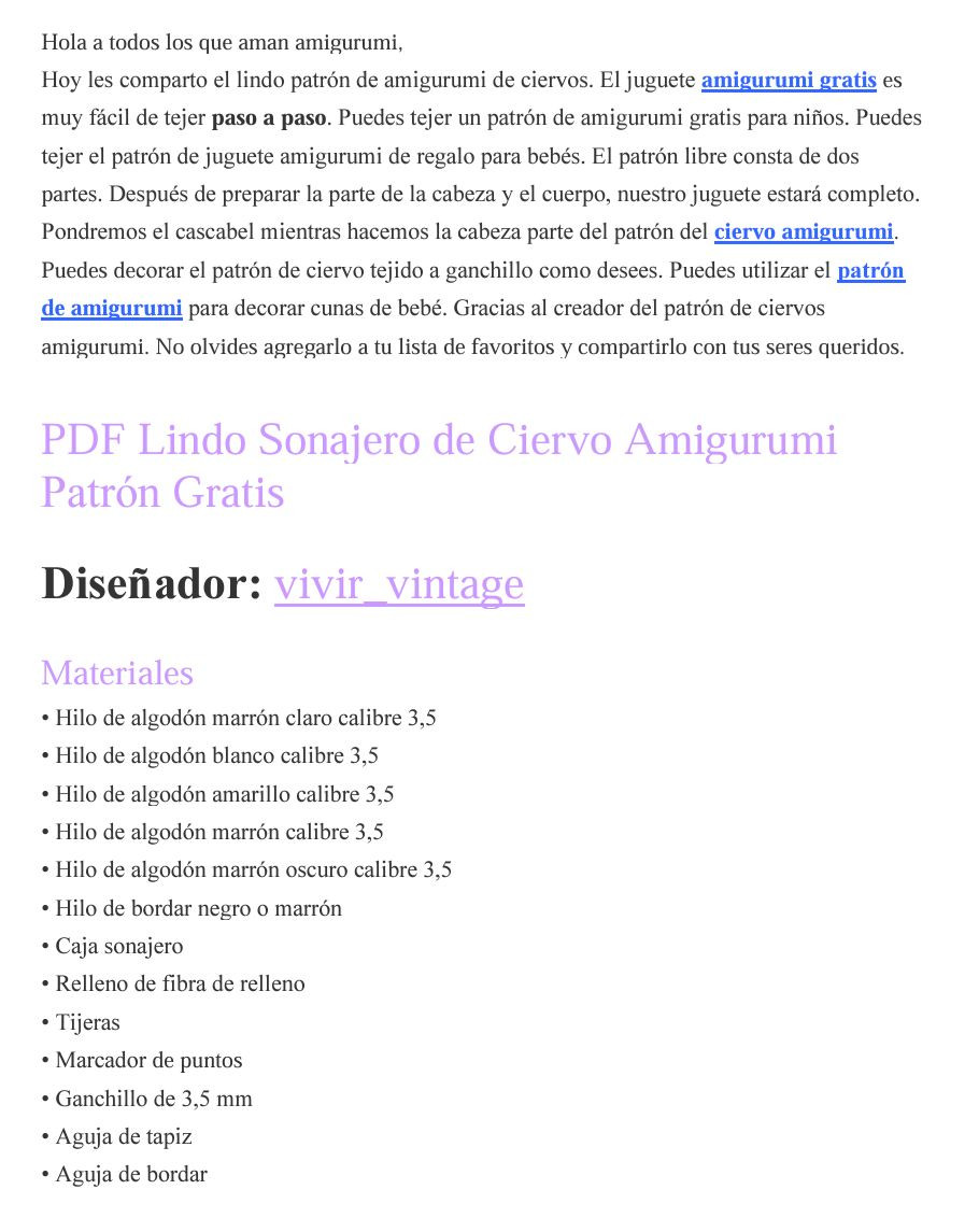 Patrón de Sonajero de Ciervo Amigurumi PDF