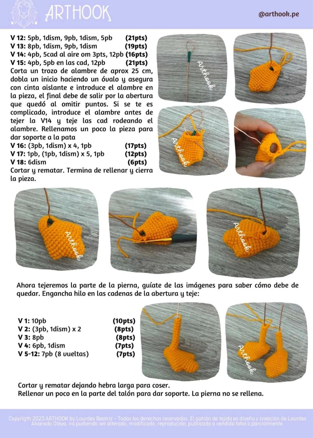 Patrón de tejido a crochet para Pato Donald (Donald Duck) - Parte 1: Brazos, Patas y Cuerpo