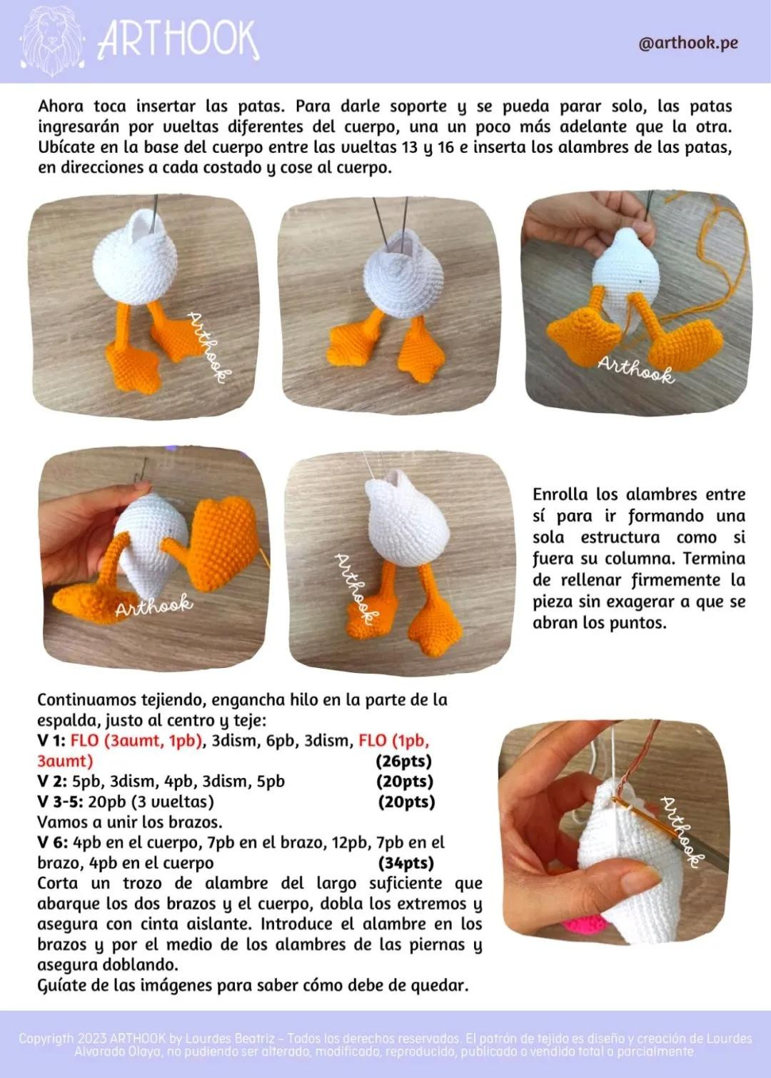 Patrón de tejido a crochet para Pato Donald (Donald Duck) - Parte 1: Brazos, Patas y Cuerpo