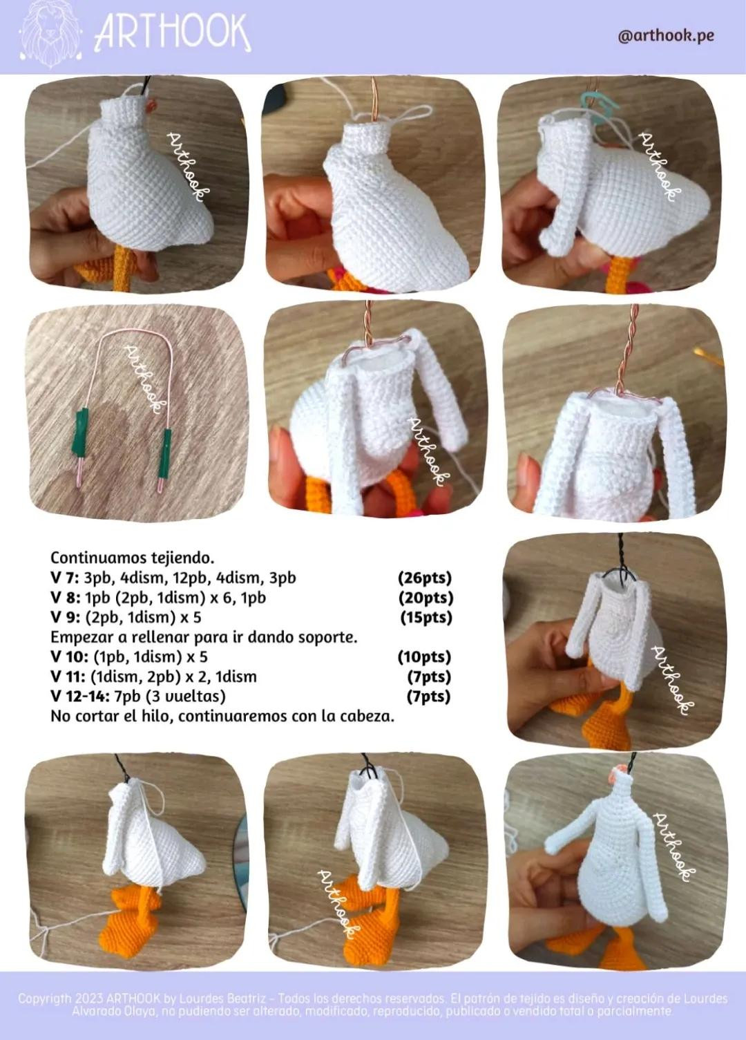 Patrón de tejido a crochet para Pato Donald (Donald Duck) - Parte 1: Brazos, Patas y Cuerpo