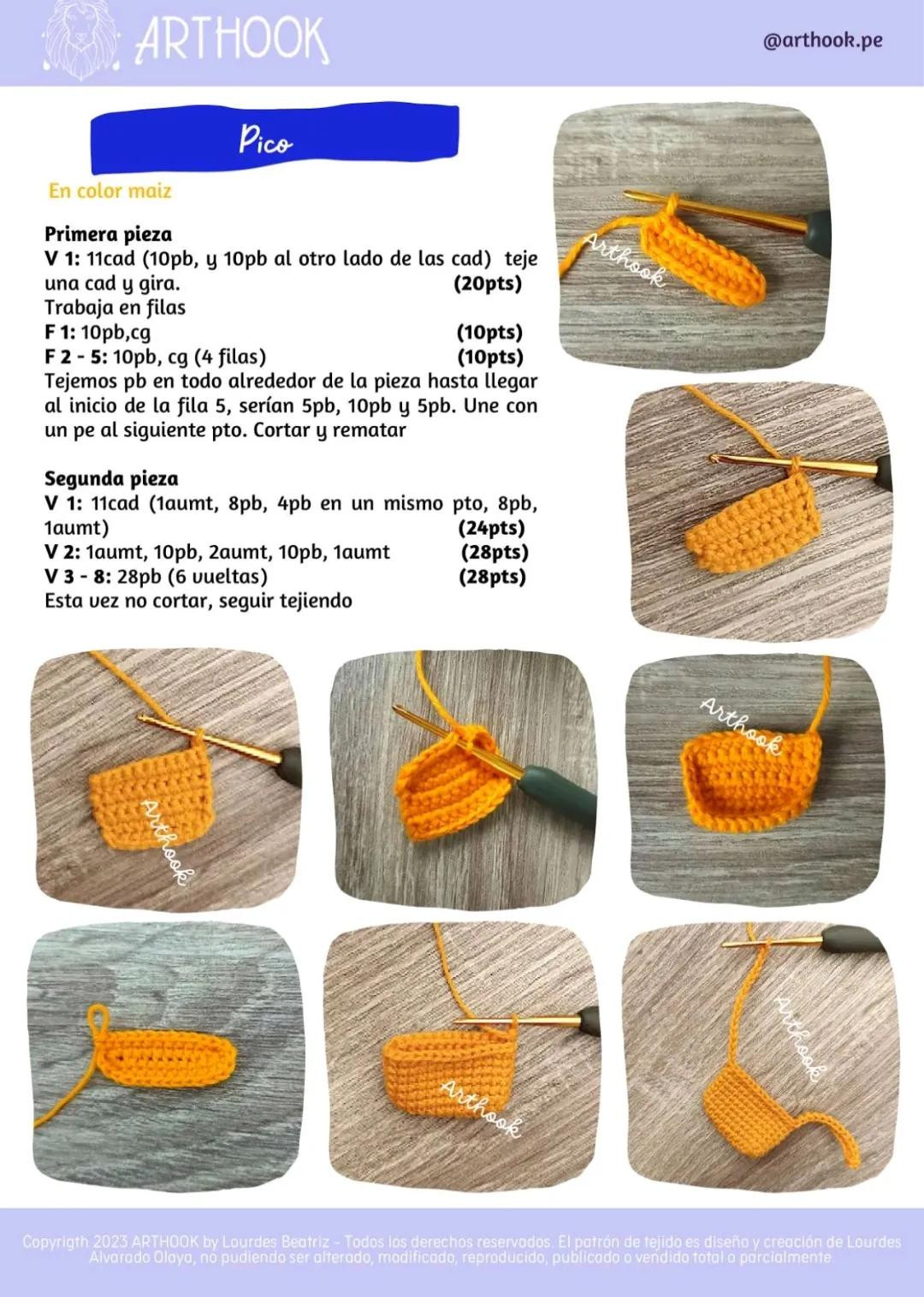 Patrón de tejido a crochet para Pato Donald (Donald Duck) - Parte 1: Brazos, Patas y Cuerpo