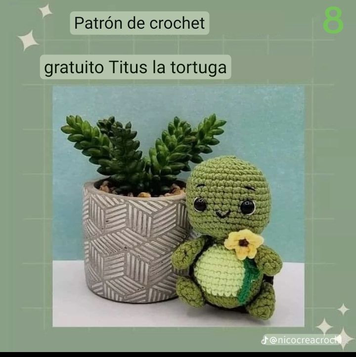 Patrón de tortuga amigurumi verde con girasol