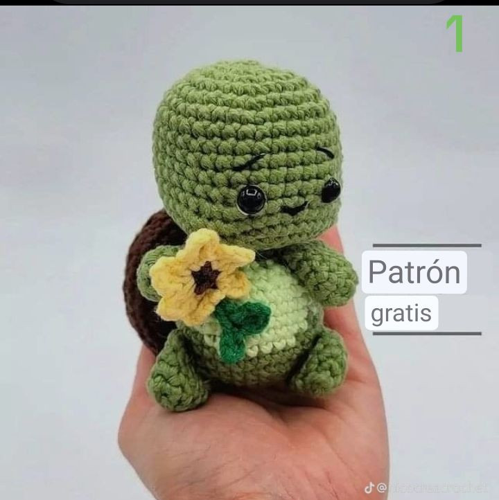 Patrón de tortuga amigurumi verde con girasol