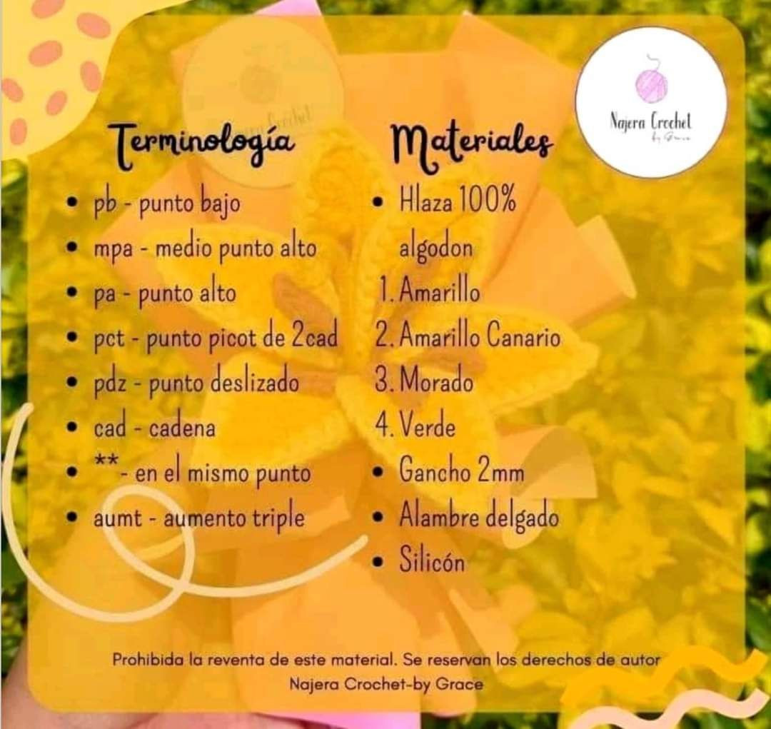 Patrón Flor que da Fulgor - Móc len hoa vàng tím hướng dẫn chi tiết