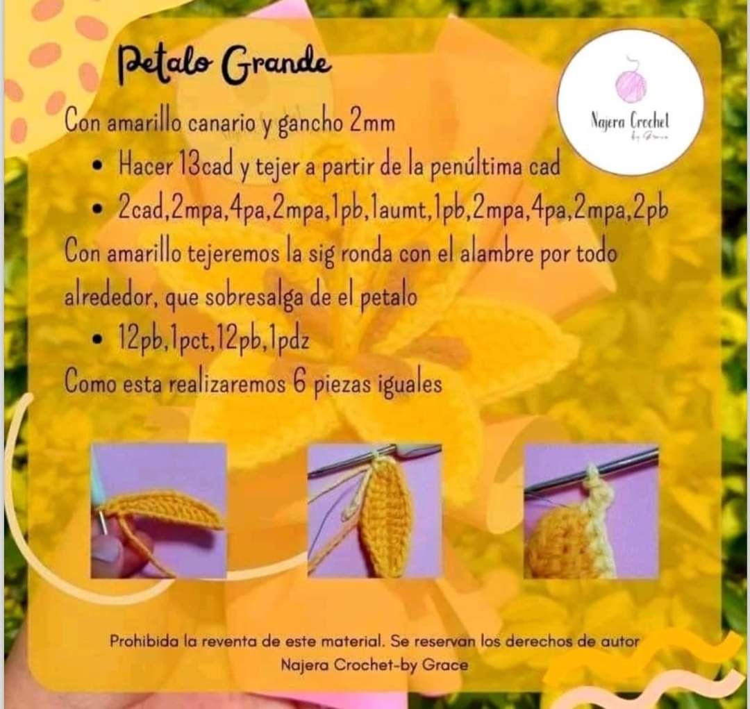 Patrón Flor que da Fulgor - Móc len hoa vàng tím hướng dẫn chi tiết