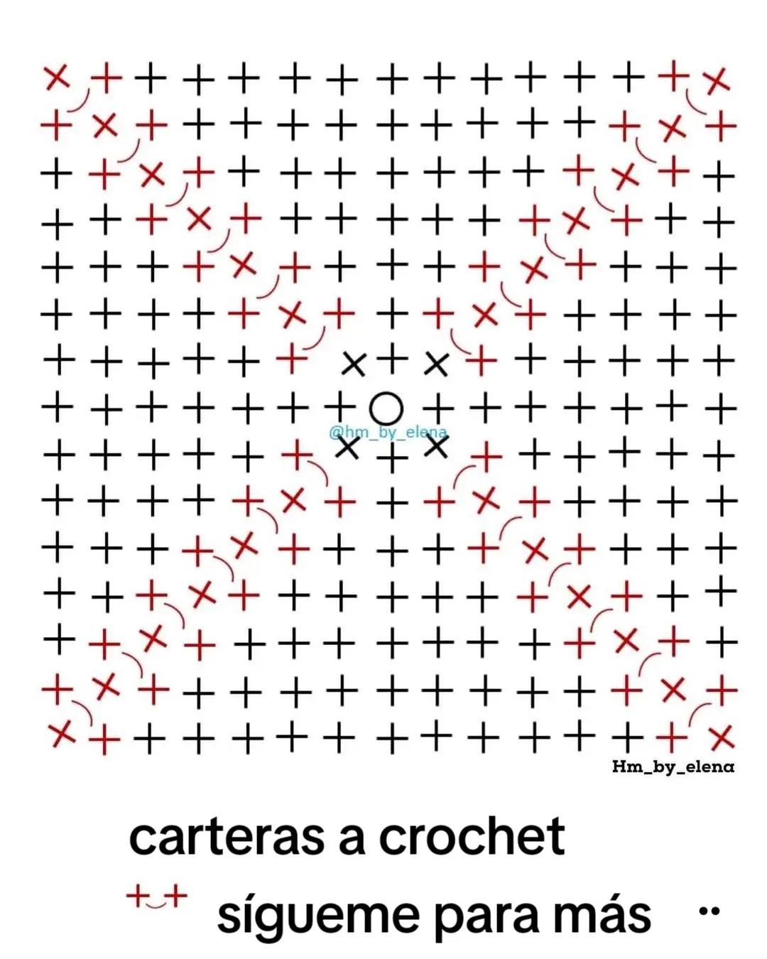 Patrón gráfico para cartera cuadrada de crochet azul con puntos trapillo