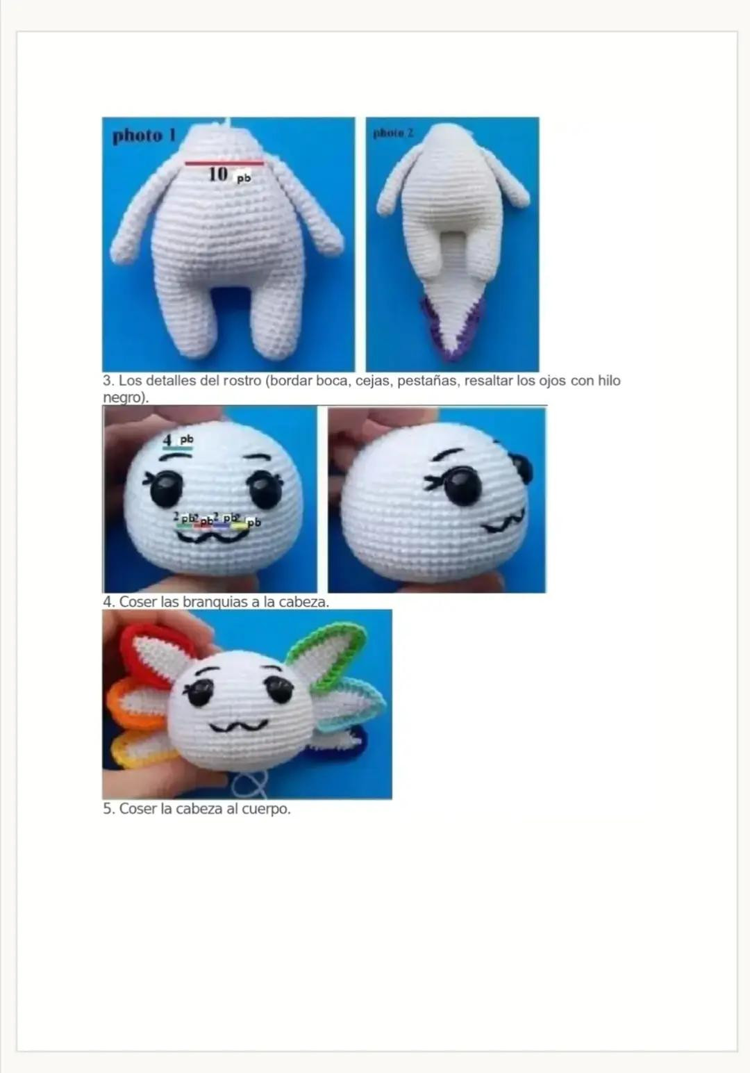 Patrón Gratis Ajolote Amigurumi Tejido Crochet con Branquias de Colores