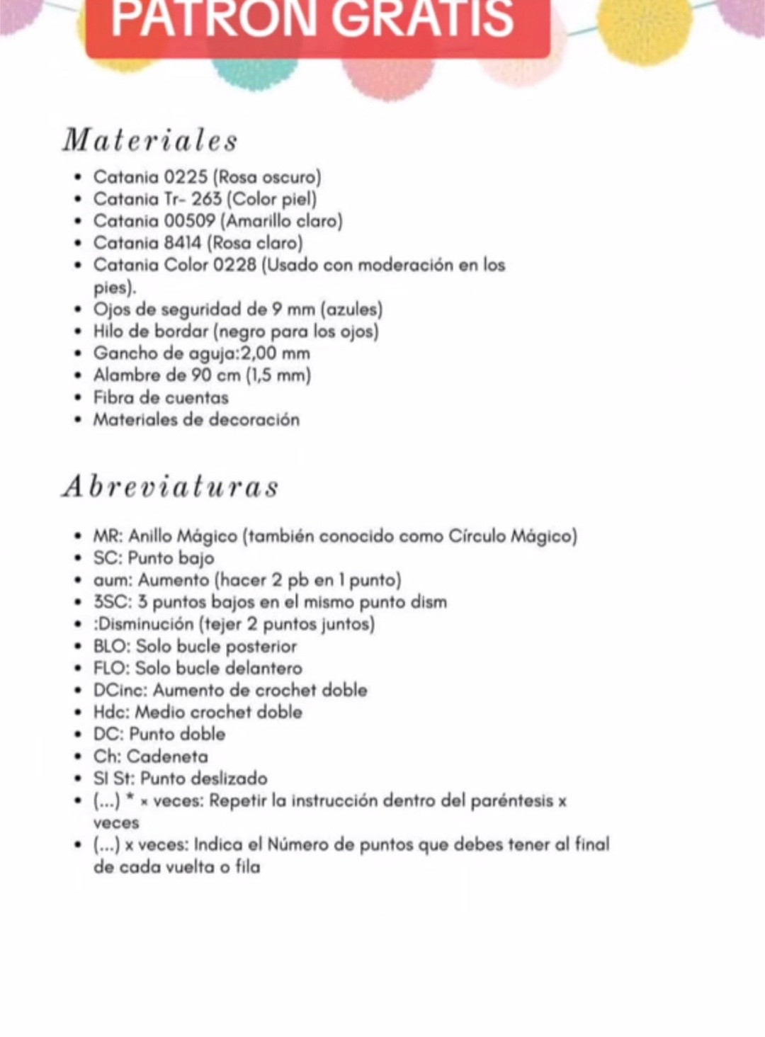 Patron Gratis Amigurumi Barbie: Guía de materiales, abreviaturas y instrucciones paso a paso para manos, piernas y cuerpo