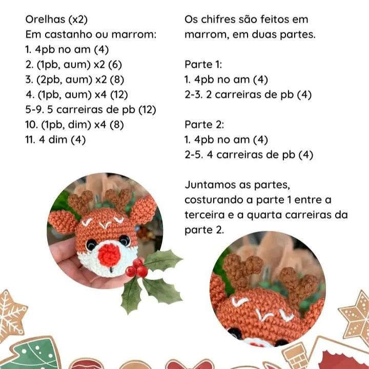 Patrón Gratis Amigurumi Cabeza de Reno para Calendario de Adviento