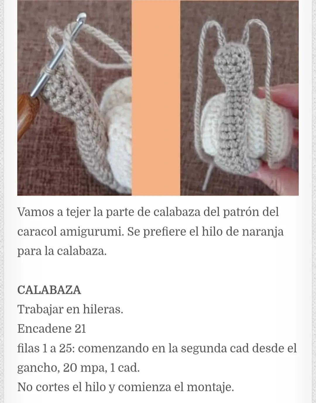 Patrón gratis Amigurumi Caracol Calabaza: Tutorial paso a paso para tejer un caracol con caparazón de calabaza naranja