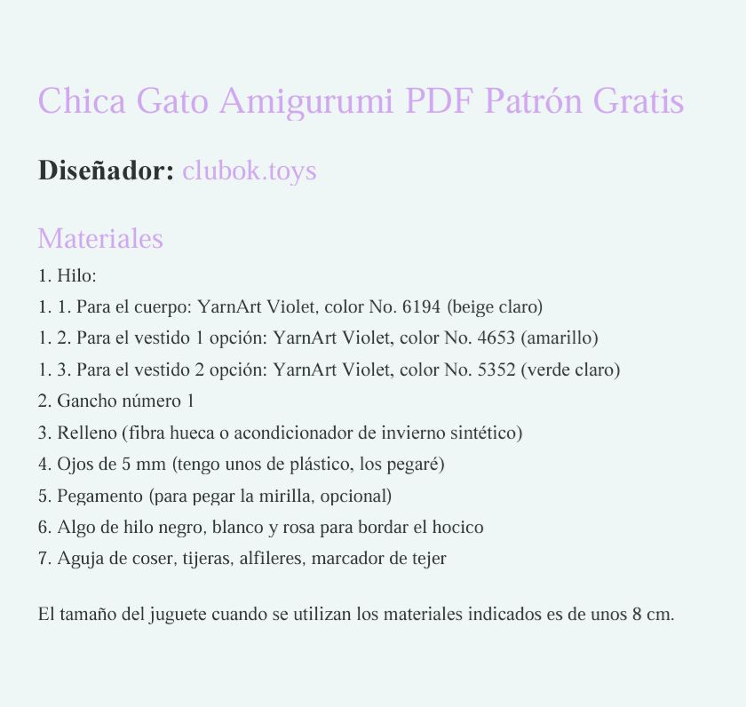 Patrón gratis Amigurumi Chica Gato con vestido verde y flores