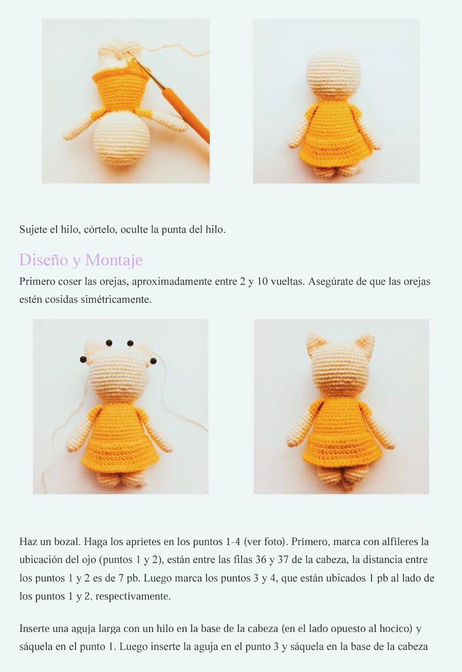 Patrón gratis Amigurumi Chica Gato con vestido verde y flores