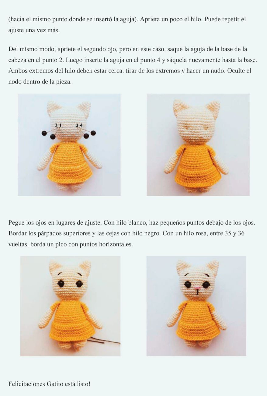 Patrón gratis Amigurumi Chica Gato con vestido verde y flores