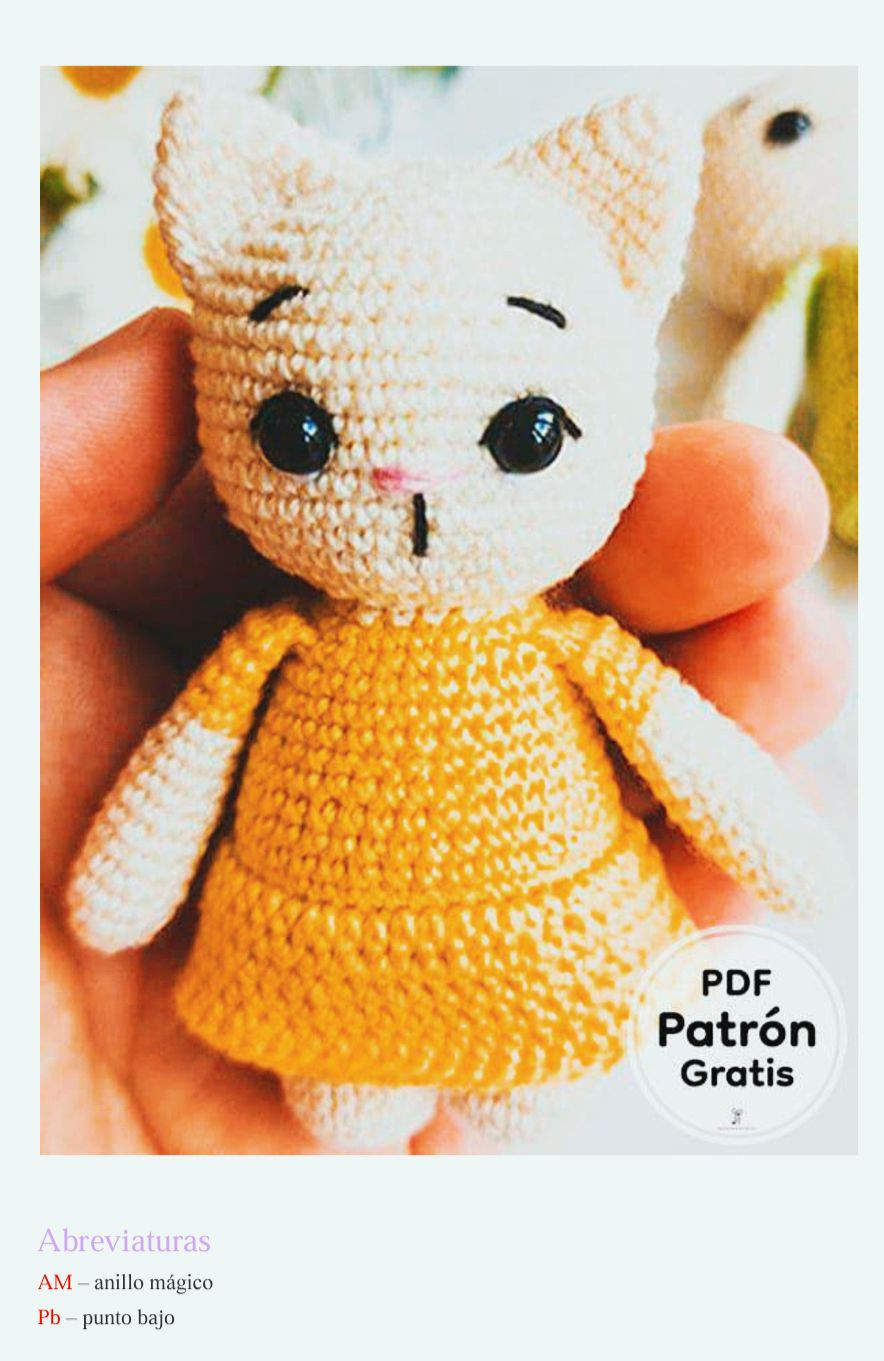 Patrón gratis Amigurumi Chica Gato con vestido verde y flores