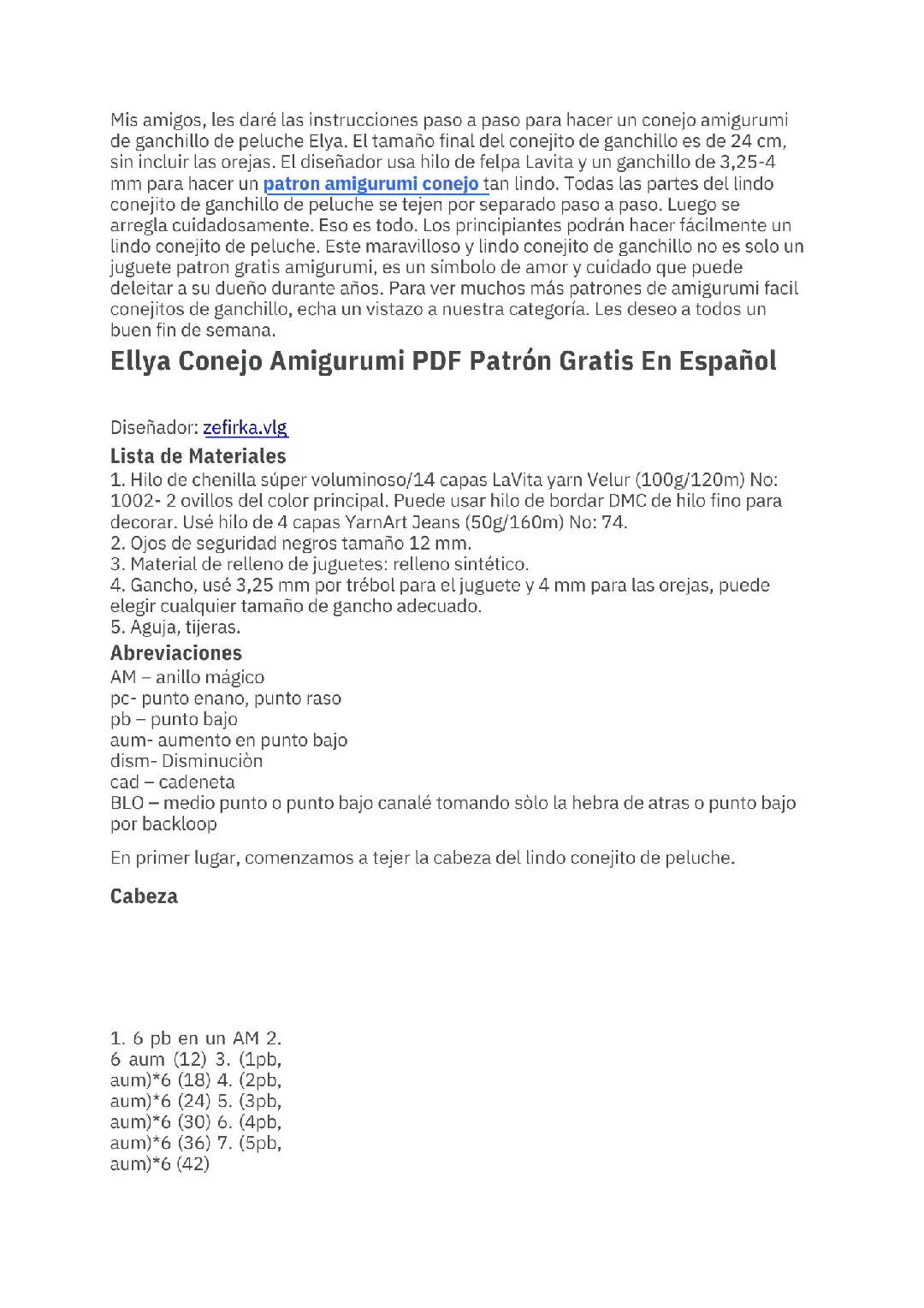 Patrón Gratis Amigurumi Conejo Blanco Ellya