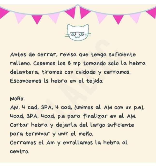 Patron gratis amigurumi diente con moño rosa