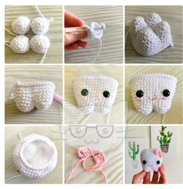 Patron gratis amigurumi diente con moño rosa